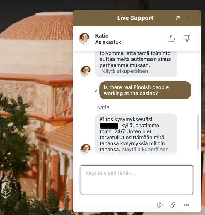 Casinoly Casinon live chat asiakaspalvelu