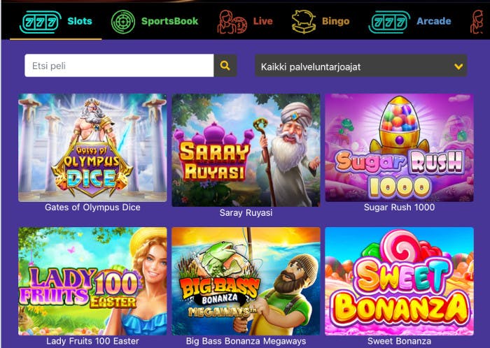 Casino Purplen peliaulassa on tuhansia kolikkopelejä