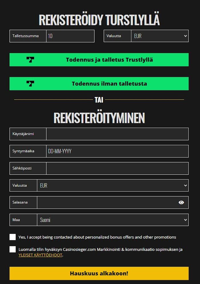 casino sieger Ilmoittautumissivu