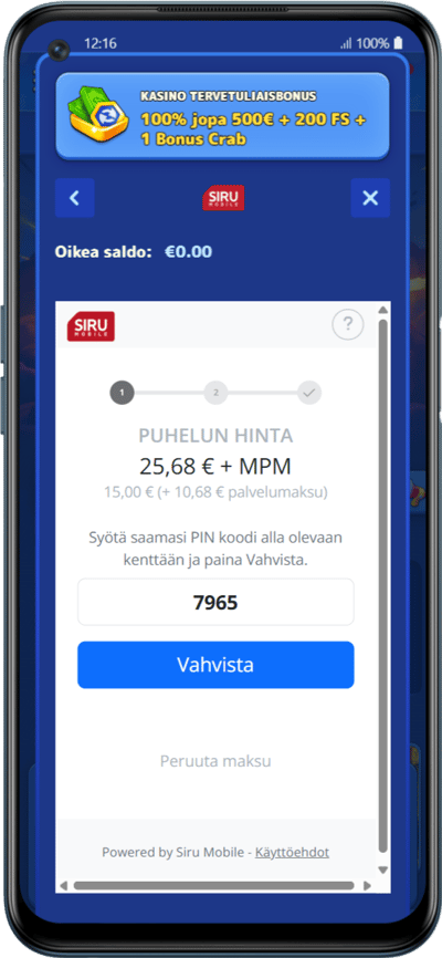 Kasinotalletus laskulla, samalla tervetuliaisbonus valittuna