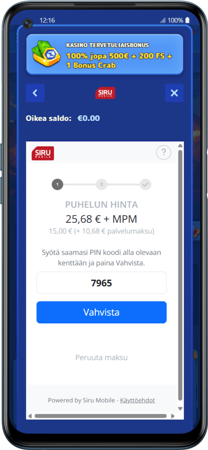 Kasinotalletus laskulla, samalla tervetuliaisbonus valittuna