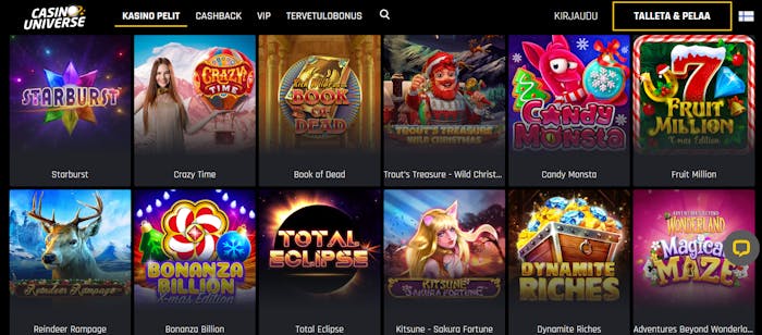 casinouniversen pelivalikoima