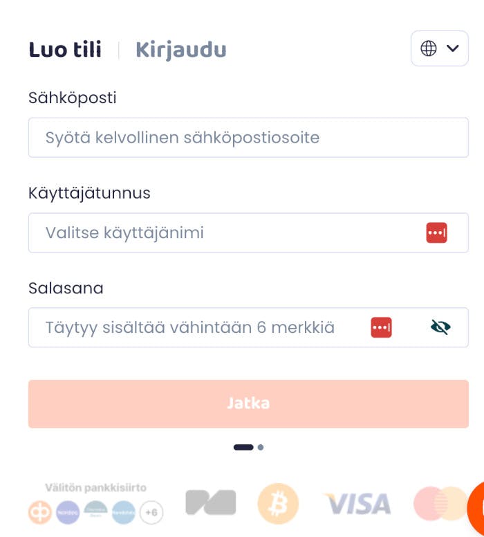 Casino Vibes vaatii perinteisen rekisteröitymisen
