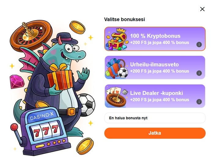 Casino-X ensitalletusbonus sopii urheiluvedonlyöntiin, live-kasinolle ja kryptoilla pelaamiseen.