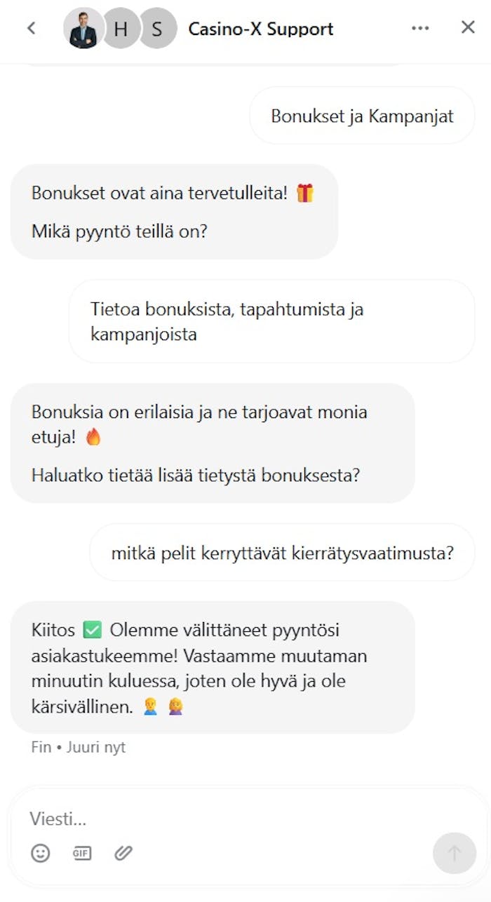 Casino X live chat kysymys kierrätysvaatimusta kerryttävistä peleistä.