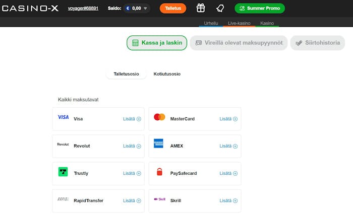 Casino X talletukseen sopii esimerkiksi Mastercard.