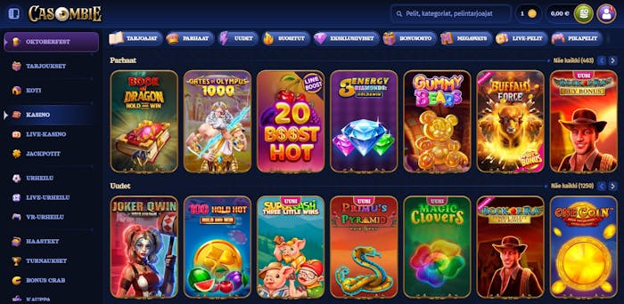 Casombie Casino pelivalikoimasta löytyvät muun muassa parhaat ja uudet kolikkopelit.