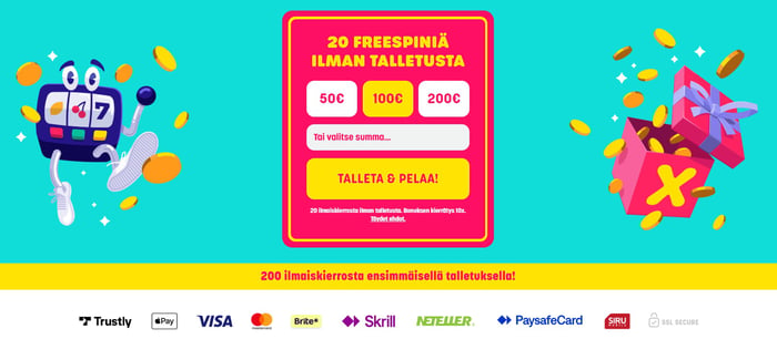 Caxino Casinon etusivun näkymä talletuslomakkeella ja tärkeimmillä maksutavoilla.