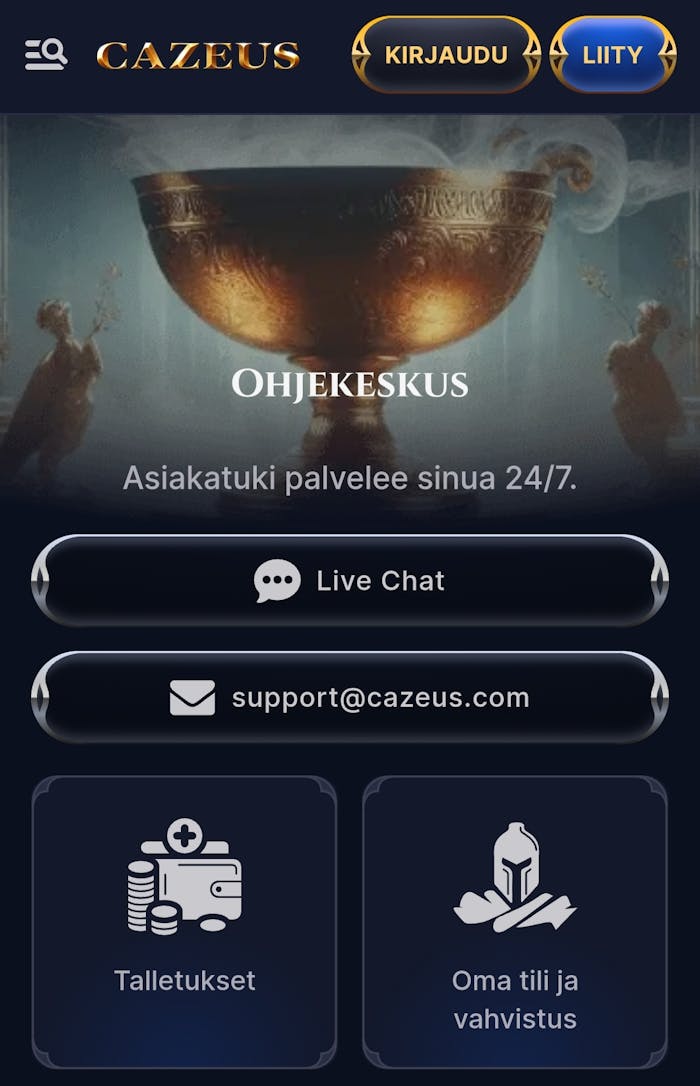 cazeus kasinon asiakastukikanavat esiteltynä.