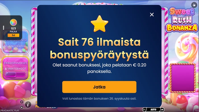 76 ilmaiskierrosta Possu Kasinolle.