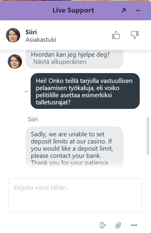 Alf Casinon asiakaspalvelu auttaa englanniksi