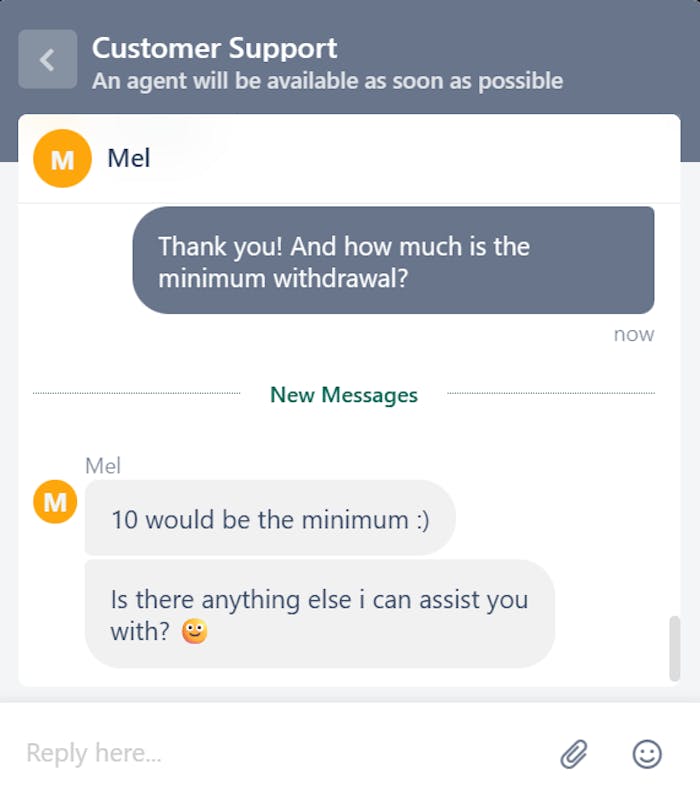 Betmaze asiakaspalvelusta saat vastauksen englanniksi