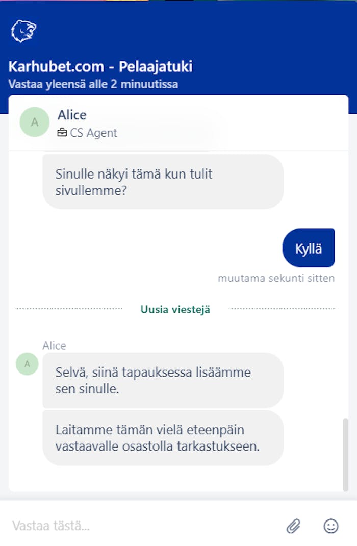 Karhubetin asiakaspalvelu on loistavaa tasoa