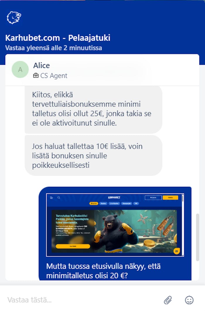 Alice vastaa Karhubetissa