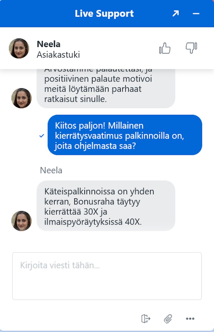 Neela vastaa kysymyksiini suomeksi