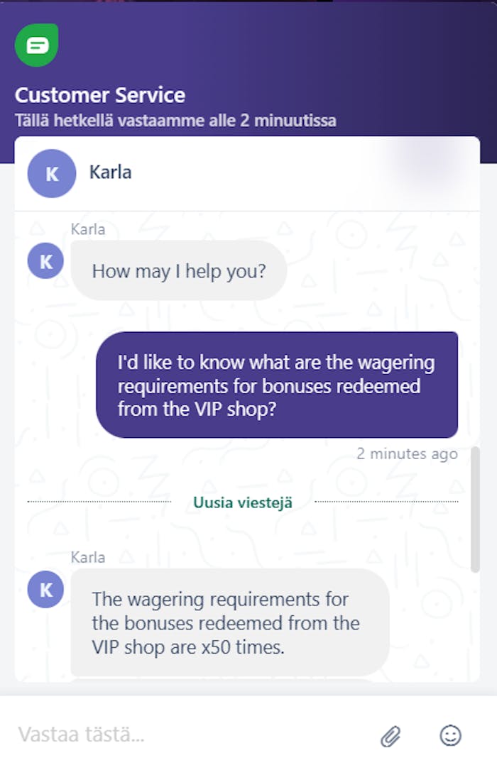 PlayOro tarjoaa asiakaneuvontaa live chatin kautta.
