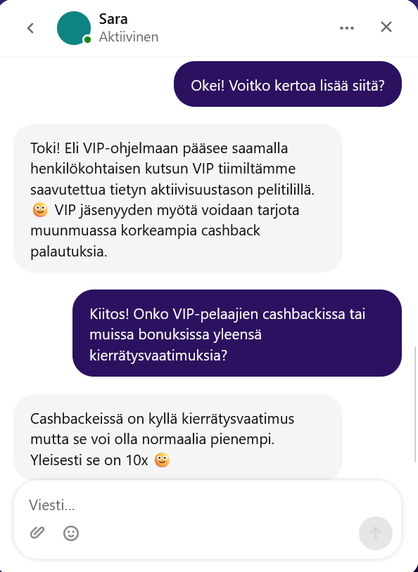 Ruhtinas-kasinon chat-tuki oli saatavilla suomeksi.
