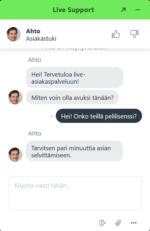 Vegas Heron asiakaspalvelu toimi sujuvalla suomen kielellä.
