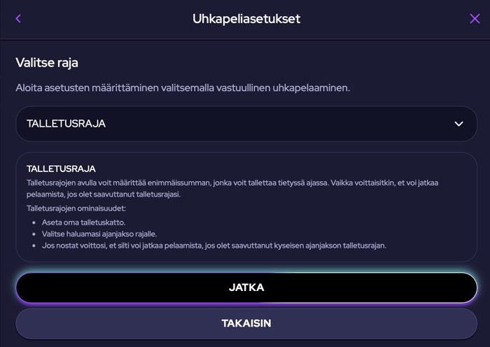 Talletusrajan asettaminen Chill Spins Casinolla.