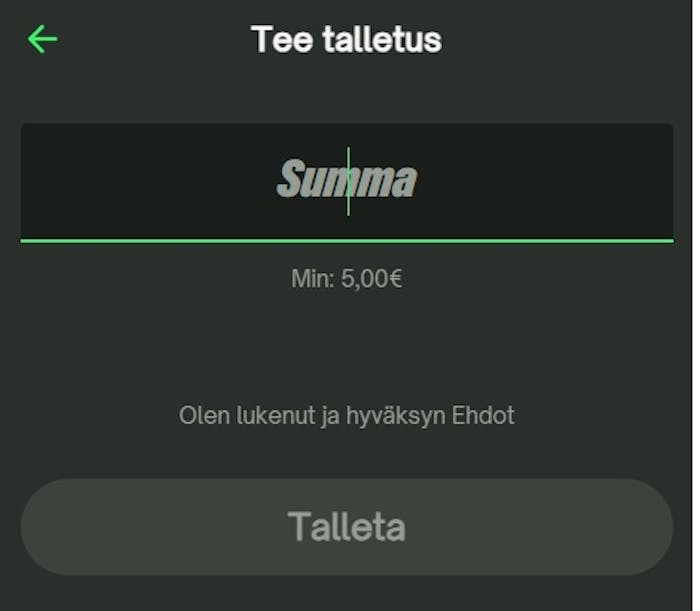 Comeon Casinolla minimitalletus on 5 euroa.