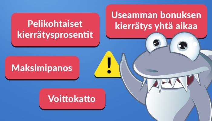 Kasinohai selittää miksi kierrätyslaskuri ei huomioi maksimipanosta, voittokattoa tai pelikohtaisia kierrätysprosentteja.