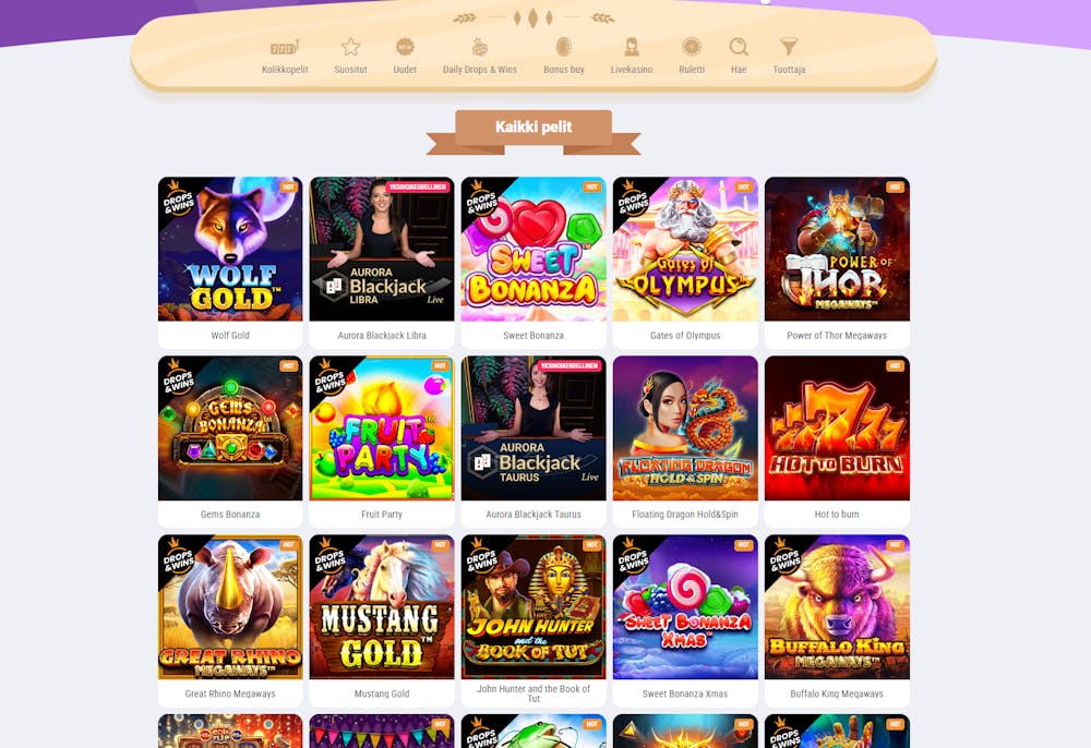 Cookie Casino pelien valinta