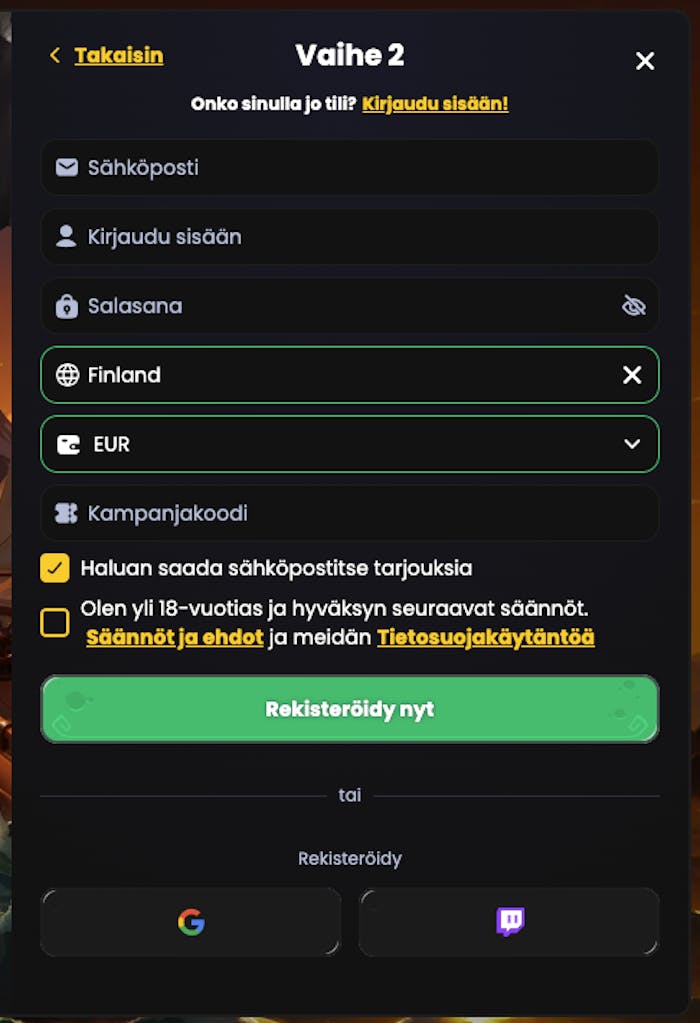 Corsaza rekisteröityminen onnistuu helposti