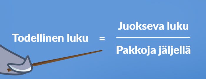 Todellinen luku blackjack lasketaan jakamalla juokseva luku jäljellä olevien pakkojen määrällä.