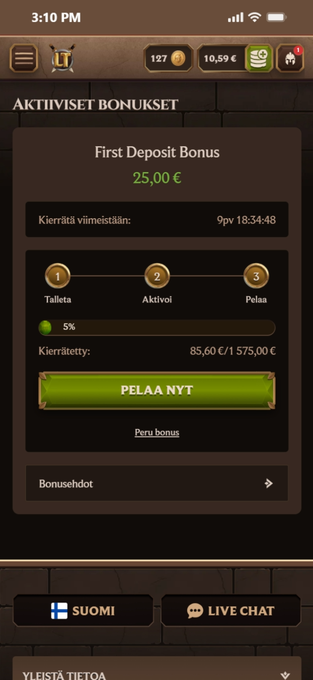 Kierrätys 5 prosentin kohdalla Crazy Time -pelin jälkeen,