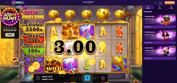 Break the Piggy Bank -kolikkopelin 3,00 euron voittonäkymä NovaJackpot-kasinolla