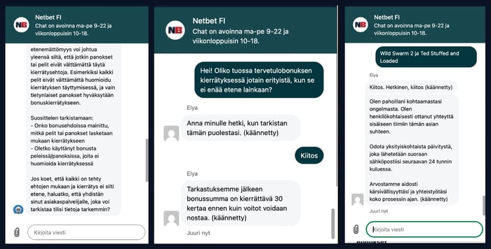 NetBet kasinon asiakaspalvelu toimii suomeksi käännöstyökalun välityksellä.