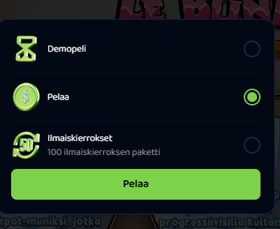 Vahvistus ilmaiskierroksilla pelaamisesta.