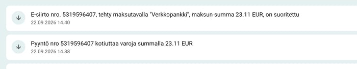 Vivatbetin kotiutuksen vahvistus.