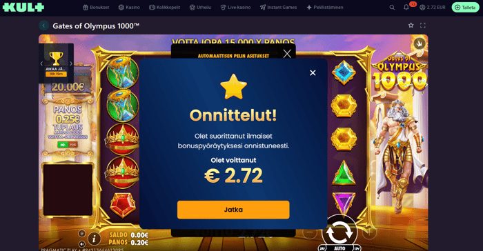 Kult Casinon ilmaiskierrokset on jaettu kahteen osaan, joten pääsin pelaamaan toiset 50 ilmaiskierrosta seuraavana pelipäivänä.