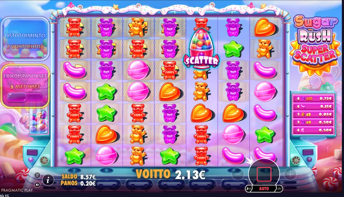 2,13 euron voitto Sweet Rush Super Scatter -pelistä.