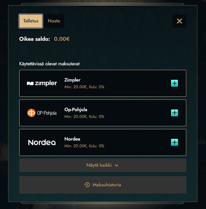 Dolly Casino talletus tapahtuu verkkopankissa, kuten OP-Pohjolassa tai Nordeassa, Zimplerin välityksellä.