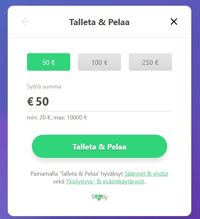 Dreamz kasinon talletuslomake.