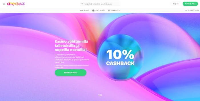dreamz casino etusivu kertoo pelaajille 10 prosentin cashback bonuksesta, jota ei ole enää saatavilla