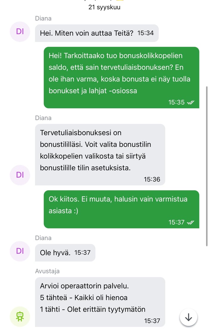 Toinen live chat keskustelu Vivatbetin asiakastuen kanssa 21. syyskuuta 2026.