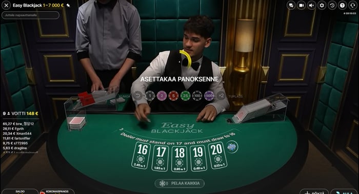 Easy Blackjack peli käynnissä live kasinolla.