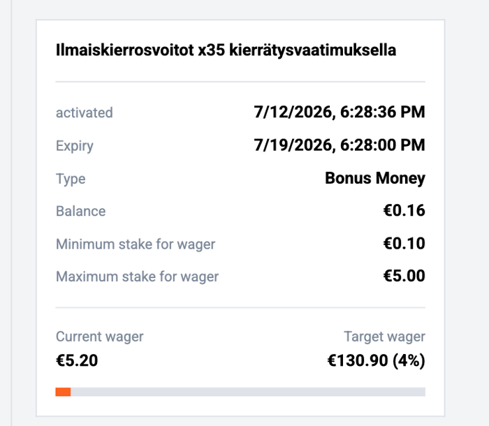 Kierrätyksen lopputilanne Emberbet-kasinolla.