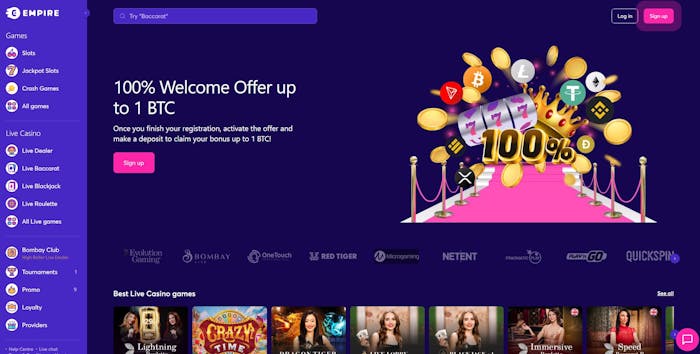 Empire.io Casinon kotisivut