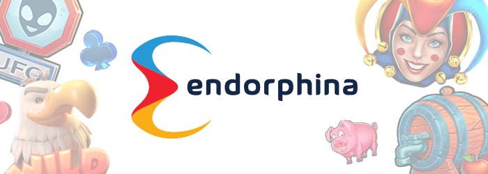Endorphina pelivalmistajan logo keskellä ja taustalla pelihahmoja.