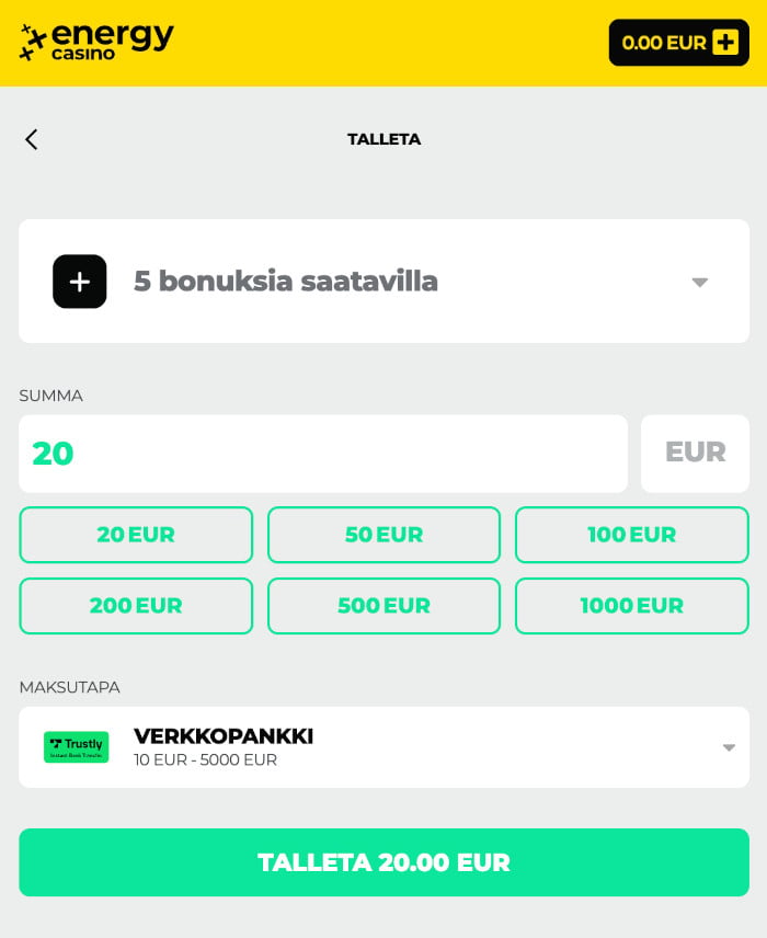 Talletusikkuna EnergyCasinolla