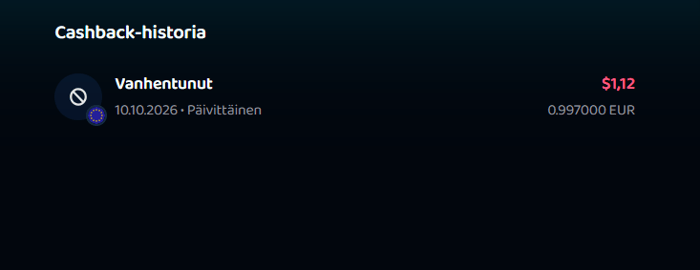 Pike Casinon vanhentunut 1,12 USD arvoinen cashback.