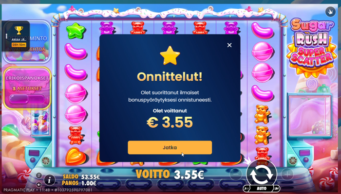 Ilmoitus 3,55 euron ilmaiskierrosvoitoista Kirpee Kasinolla.