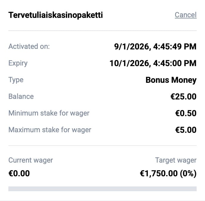 Gamble Gorillan talletusbonuksen kierrättäminen olisi edellyttänyt 1 750 eurolla panostamista.