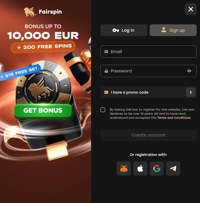 FairSpin Casinolle rekister?idyt??n perinteisesti lomakkeella
