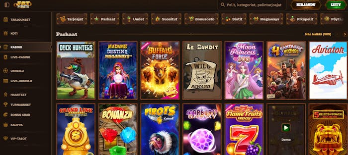 Fat Pirate Casino tarjoaa jopa 12 000 eri kasinopeli?. Valikoima on monipuolinen ja laadukas.