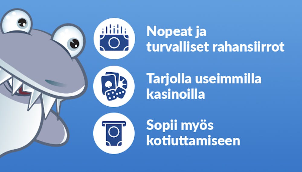 Nettilompakoiden hyviä ominaisuuksia listattuna, kuten nopeat ja turvalliset rahansiirrot sekä sopii myös kotiuttamiseen